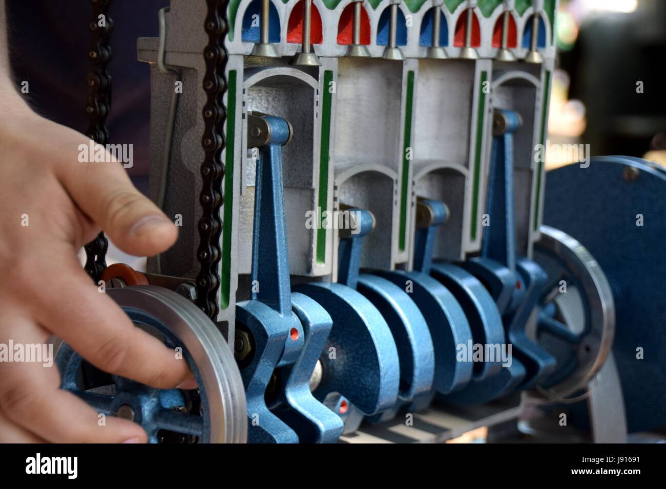 Model of the gasoline combustion engine that shows inside of the