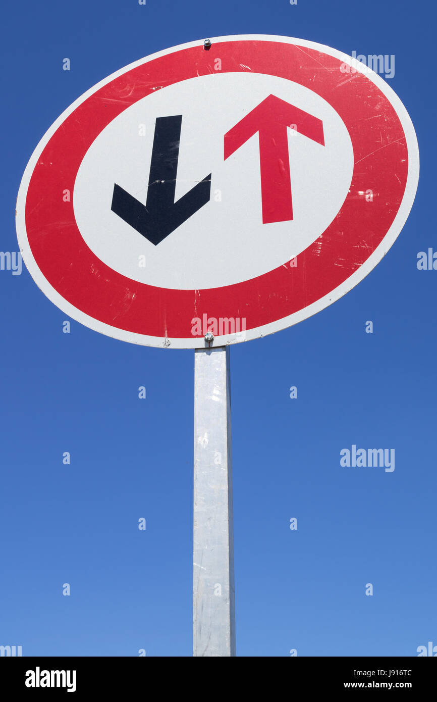 German road sign: priority for oncoming vehicles Stock Photo