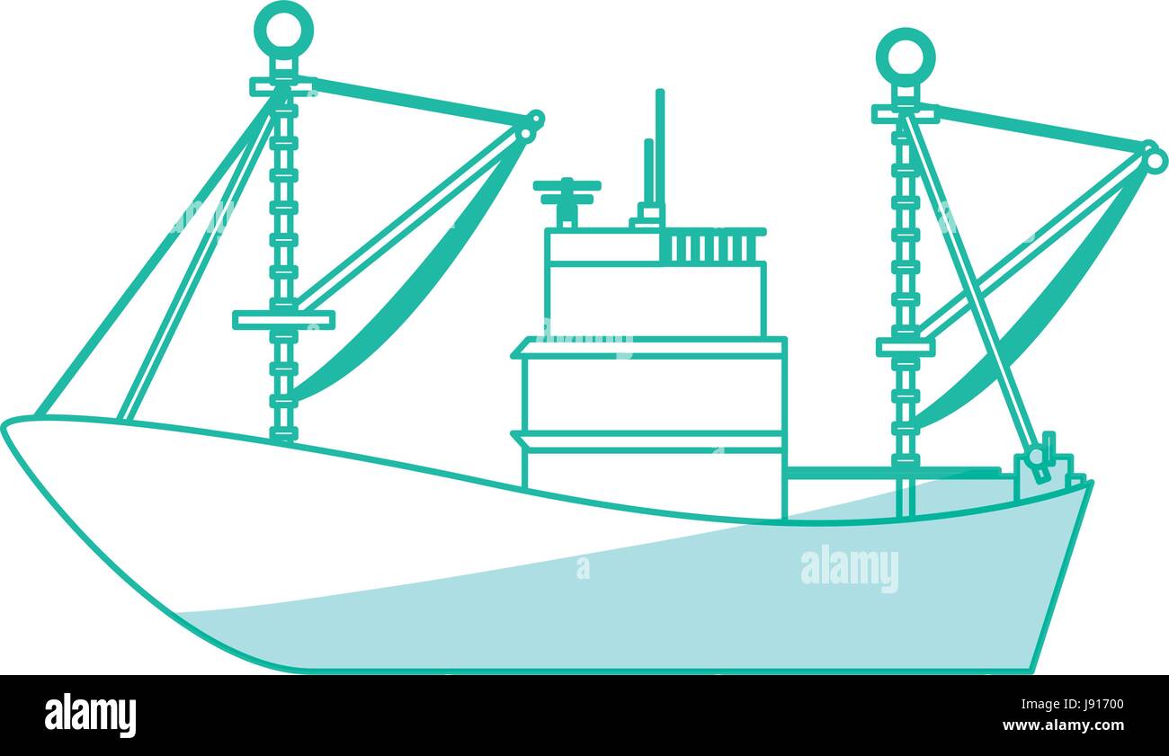 Blue and white fishing trawler Stock Vector Images - Alamy
