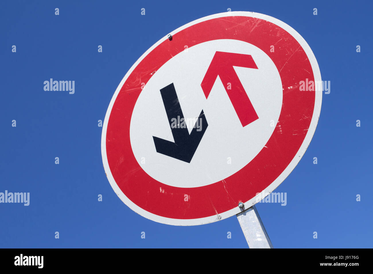 German road sign: priority for oncoming vehicles Stock Photo