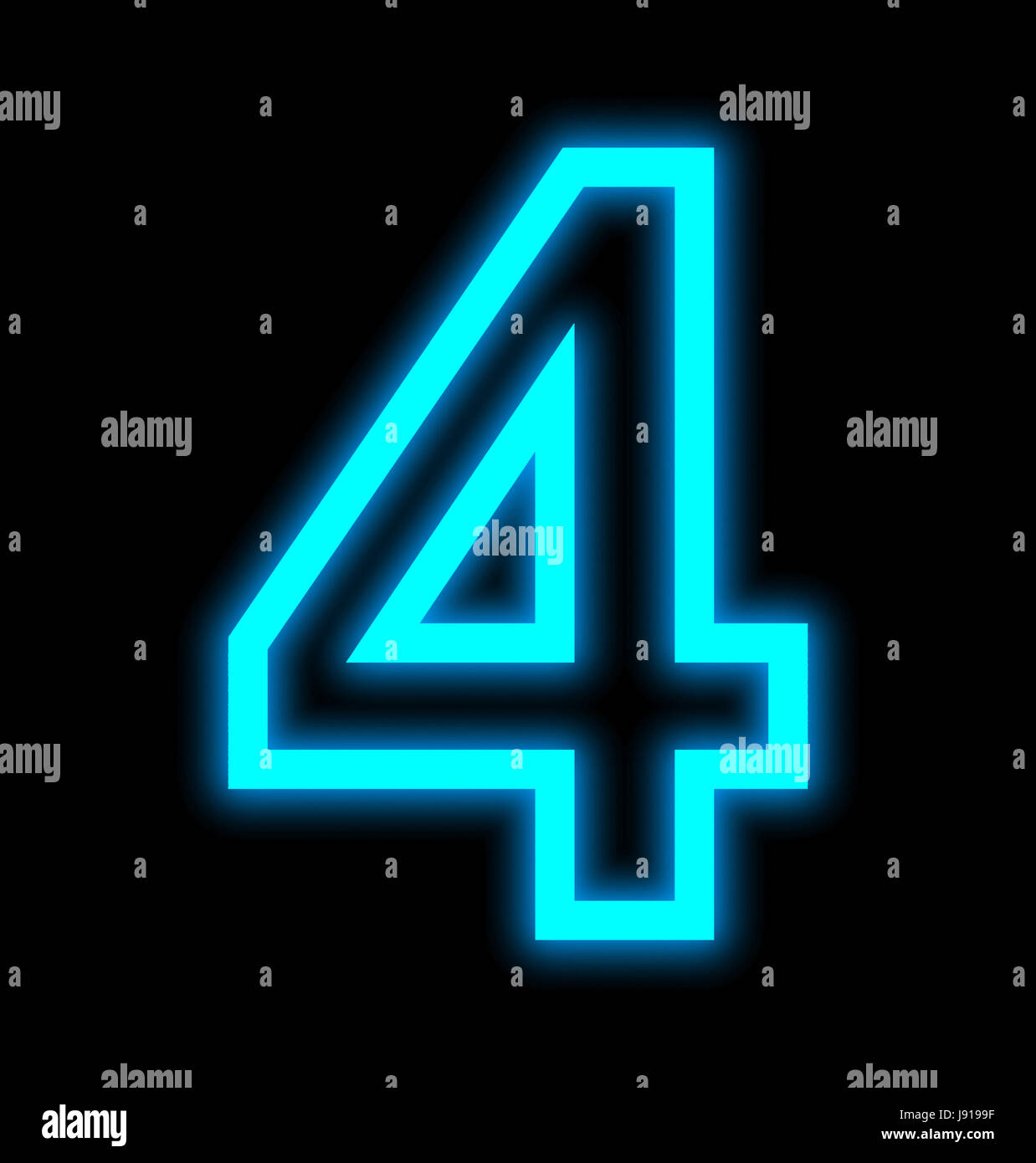 number 4 neon lights outlined isolated on black background Stock Photo