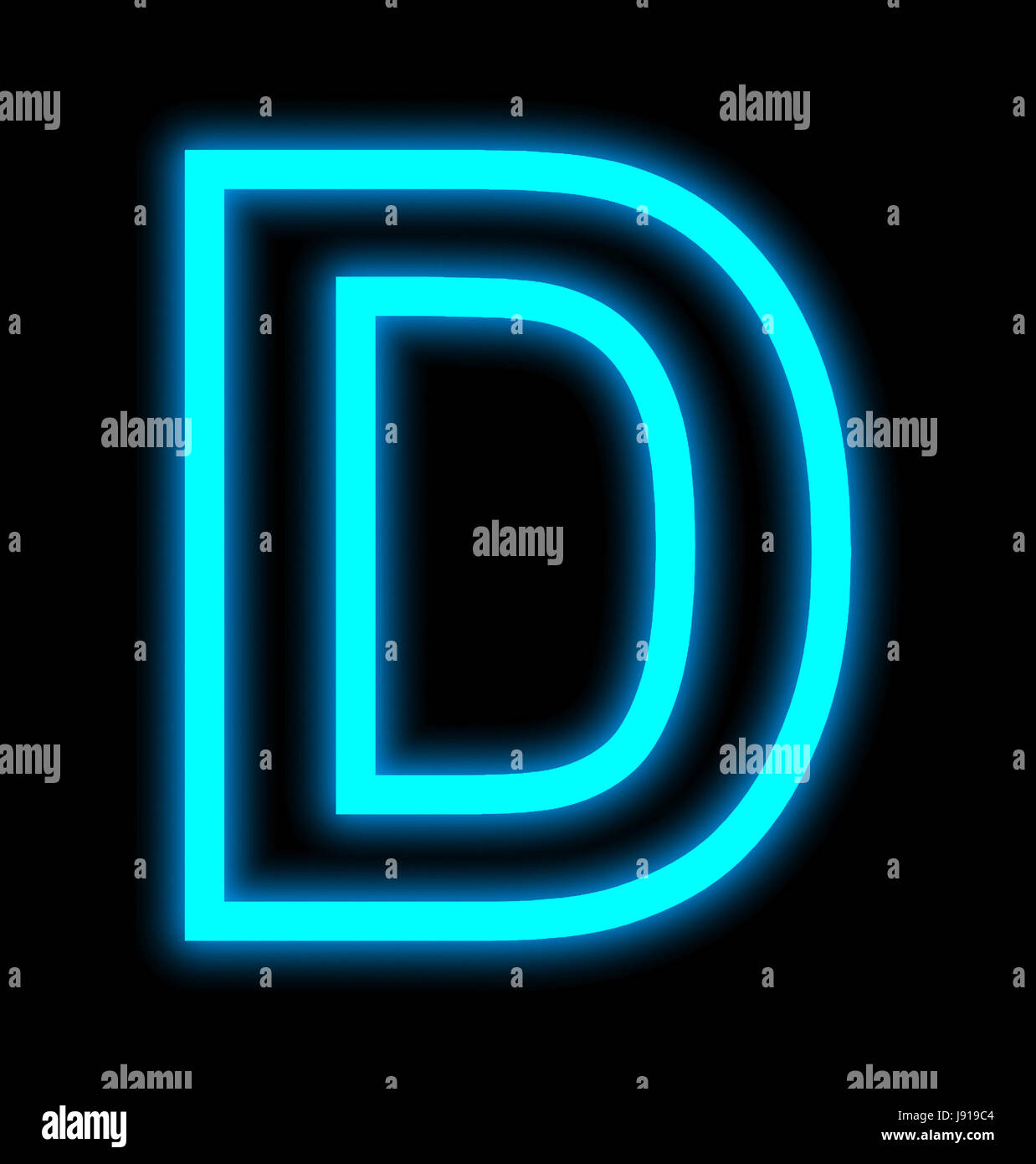 letter D neon lights outlined isolated on black background Stock Photo