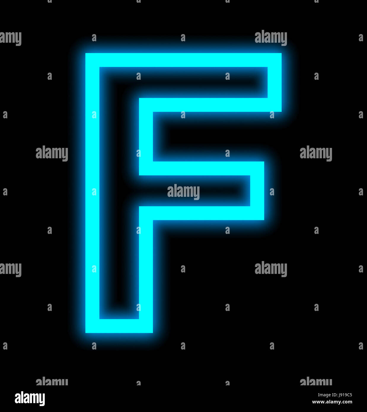 letter F neon lights outlined isolated on black background Stock Photo