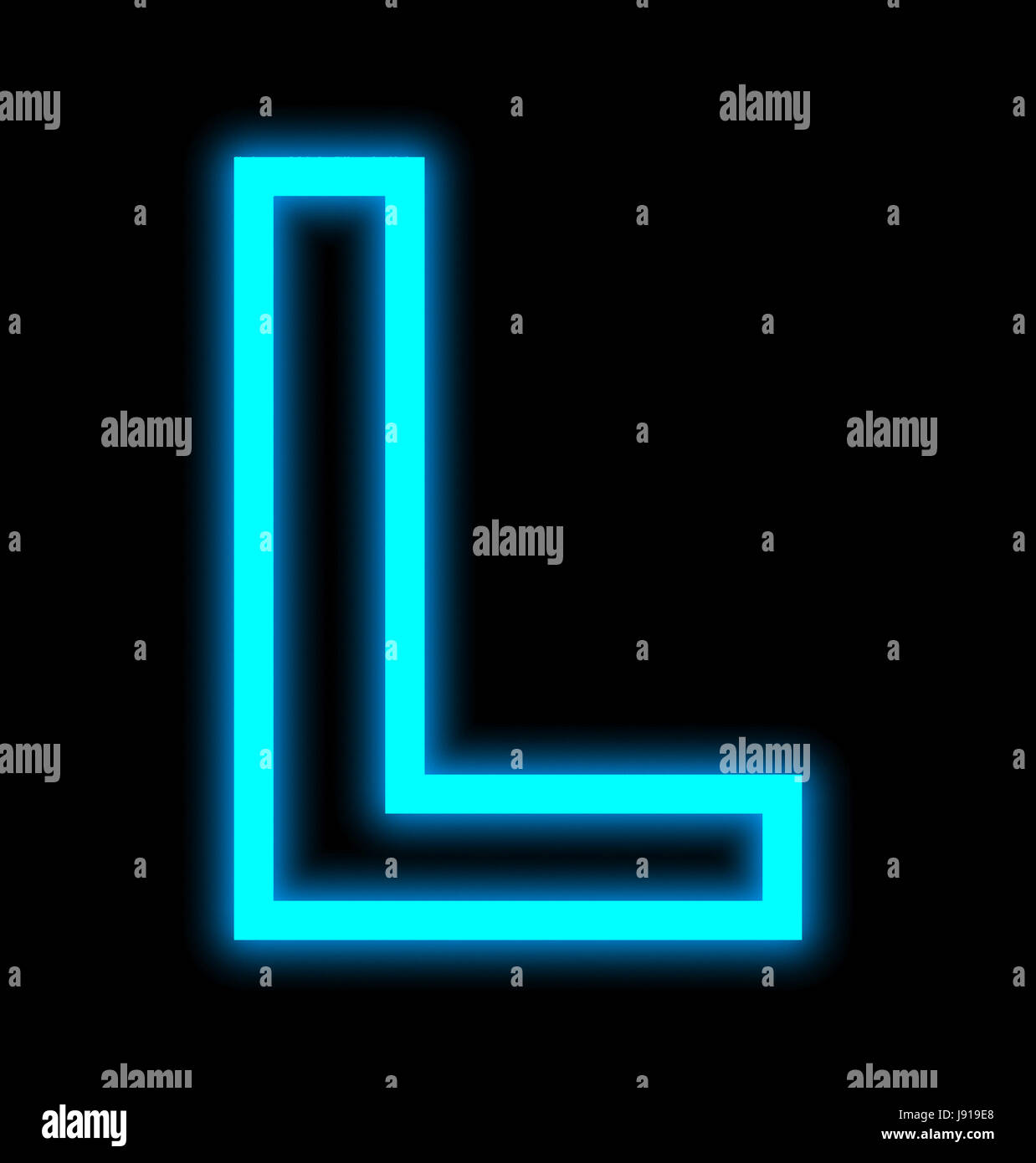 letter L neon lights outlined isolated on black background Stock Photo