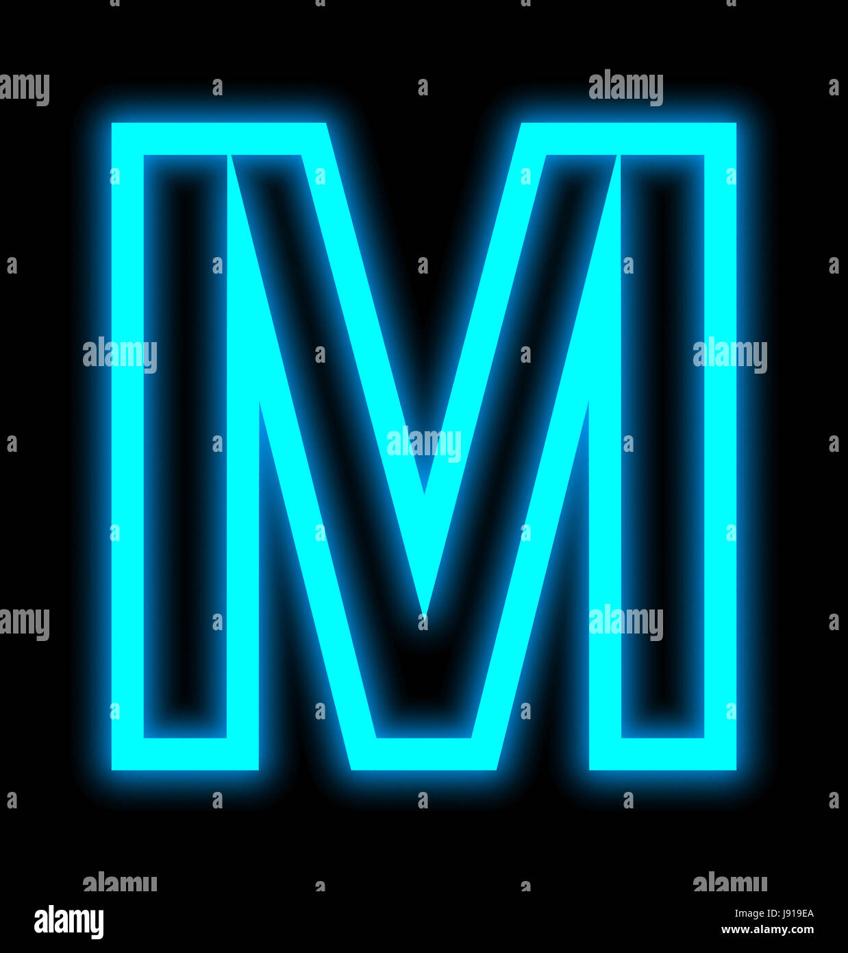 letter M neon lights outlined isolated on black background Stock Photo