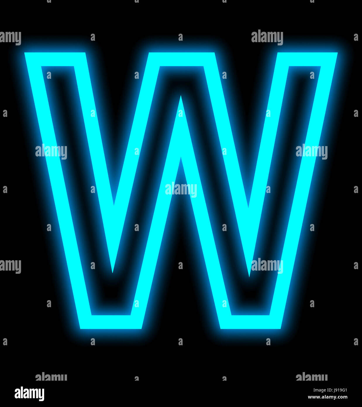 letter W neon lights outlined isolated on black background Stock Photo