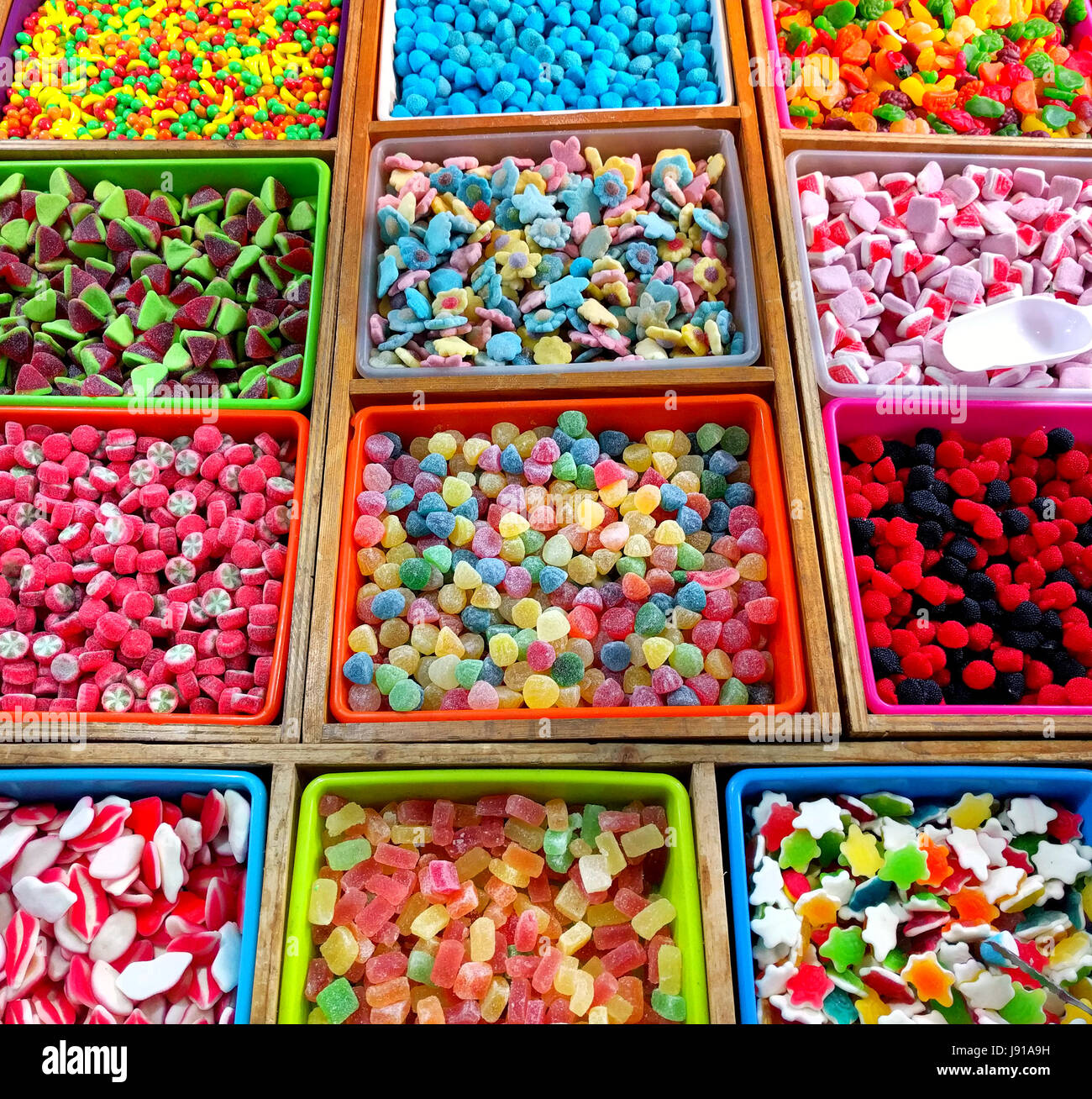 Variety of multi colored jelly candies in a candy shop Stock Photo - Alamy