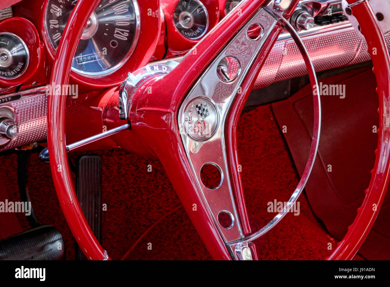 Classic Car Show at a festival in Menomonee Falls WI, Red interior of an Impala Stock Photo