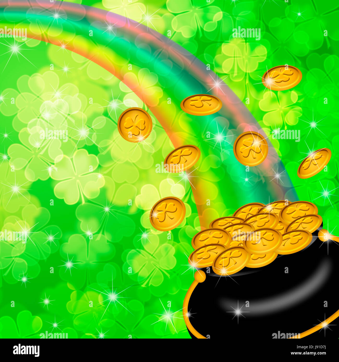 leaf, four, rainbow, clover, pot, lucky, luck, gold, greeting, leaf