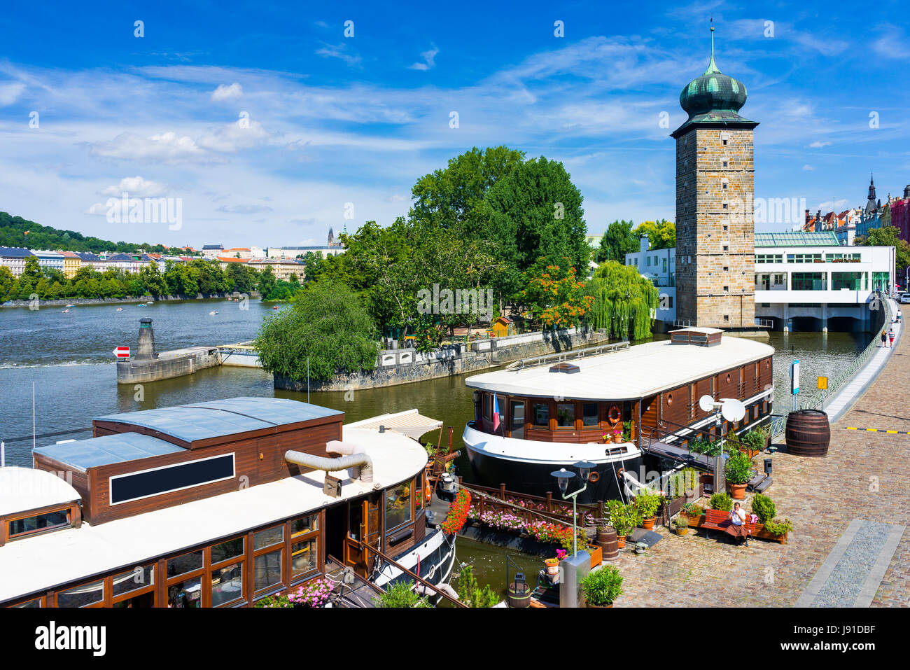 Views along the River Vltava from the Czech Capital City of Prague Europe Stock Photo
