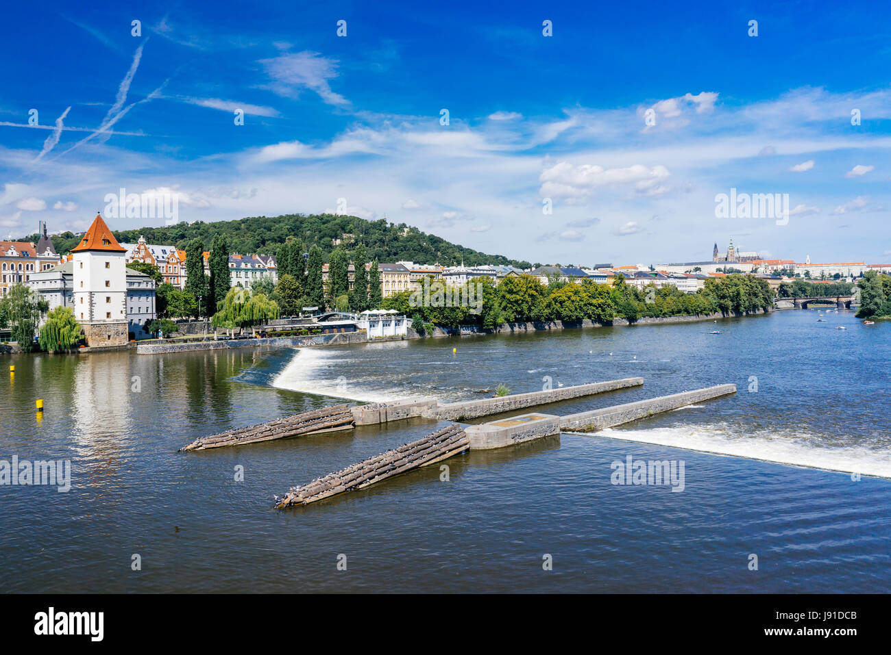 Views along the River Vltava from the Czech Capital City of Prague Europe Stock Photo