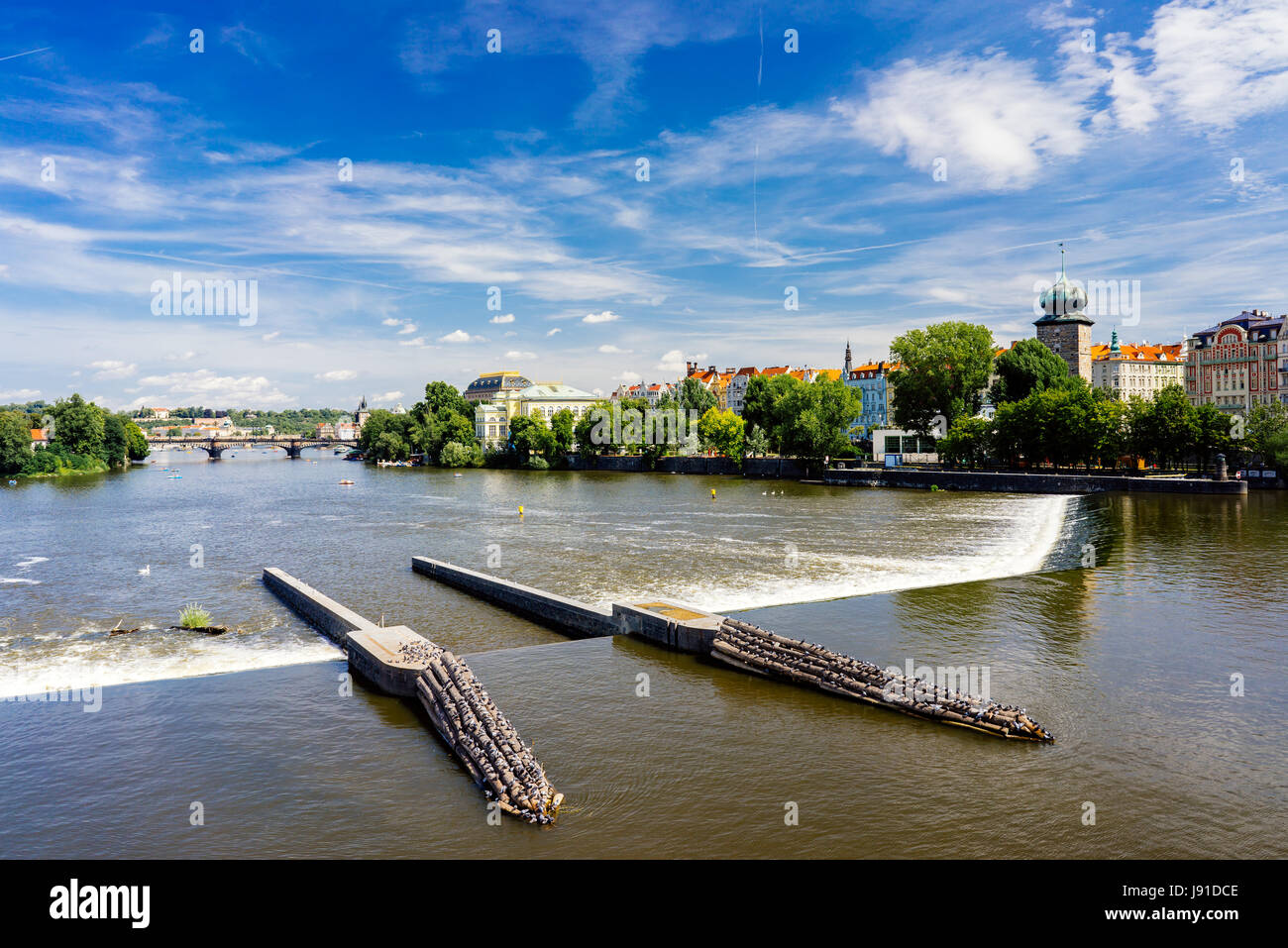 Views along the River Vltava from the Czech Capital City of Prague Europe Stock Photo