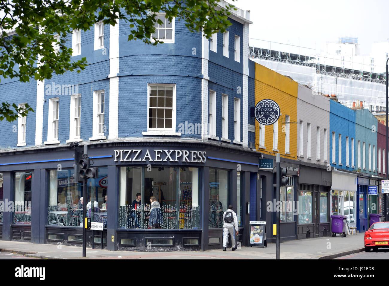 Colourful shops on Kennington Road, Lambeth, London. Stock Photo