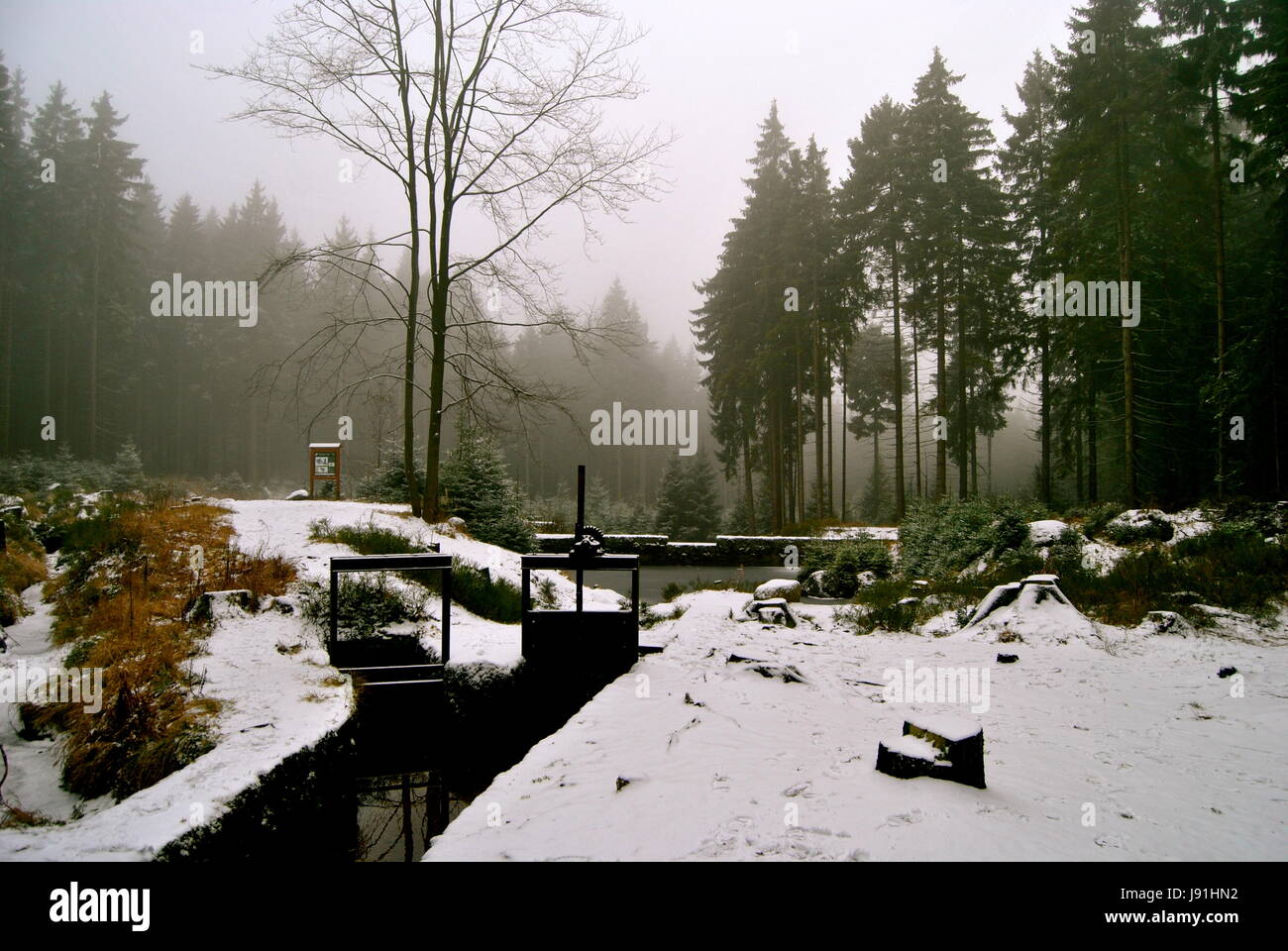 Dam in winter near Liberec, Czechia Stock Photo