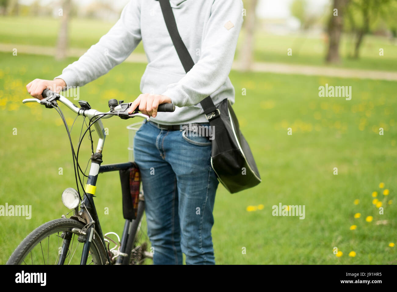 Handsome student man with retro bike Stock Photo