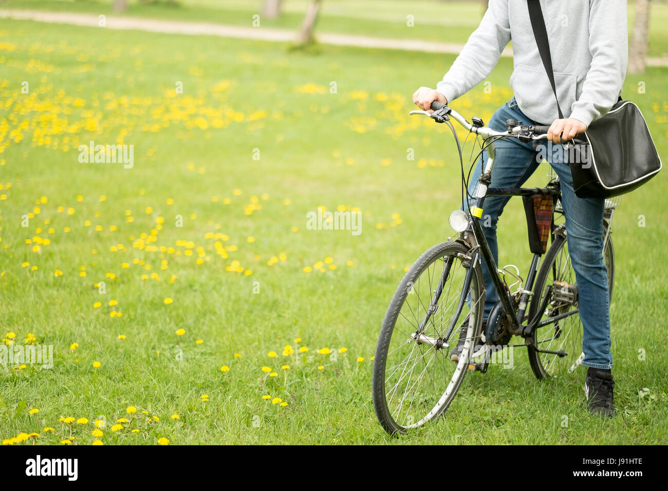 Handsome student man with retro bike Stock Photo