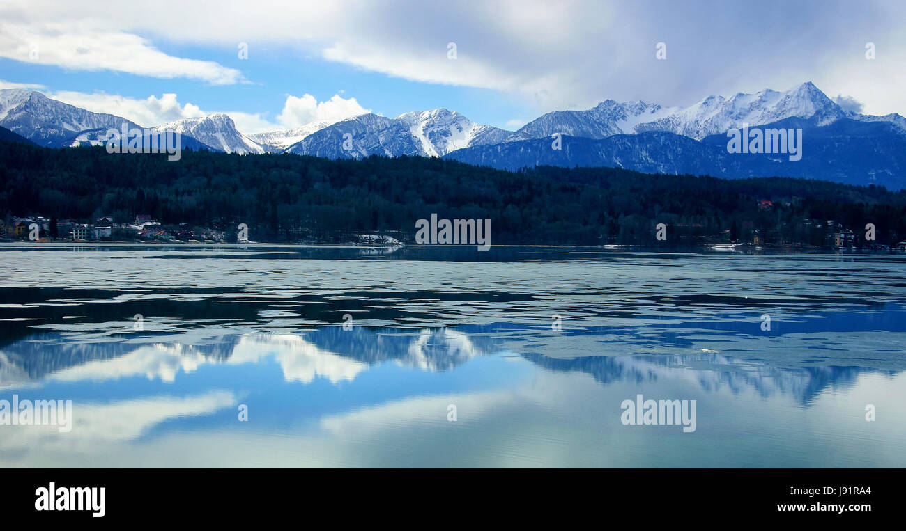 blue, tree, cloud, fresh water, lake, inland water, water, landscape, scenery, Stock Photo
