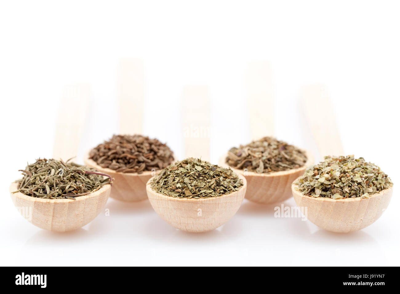 dry, dried up, barren, basil, wooden spoon, lovage, thyme, marjoram