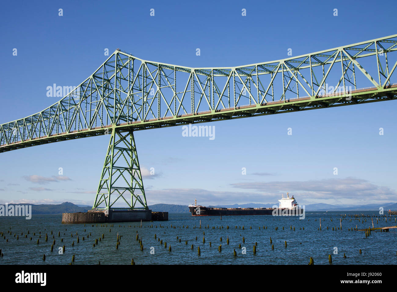 Astoria-Meger bridge over Columbia river connecting Oregon State to Washington State, Astoria, Oregon, USA, America Stock Photo