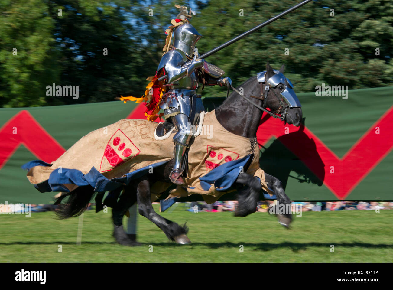 Knights jousting tournament at Bolsover Castle, Chesterfield, Derbyshire, UK Stock Photo