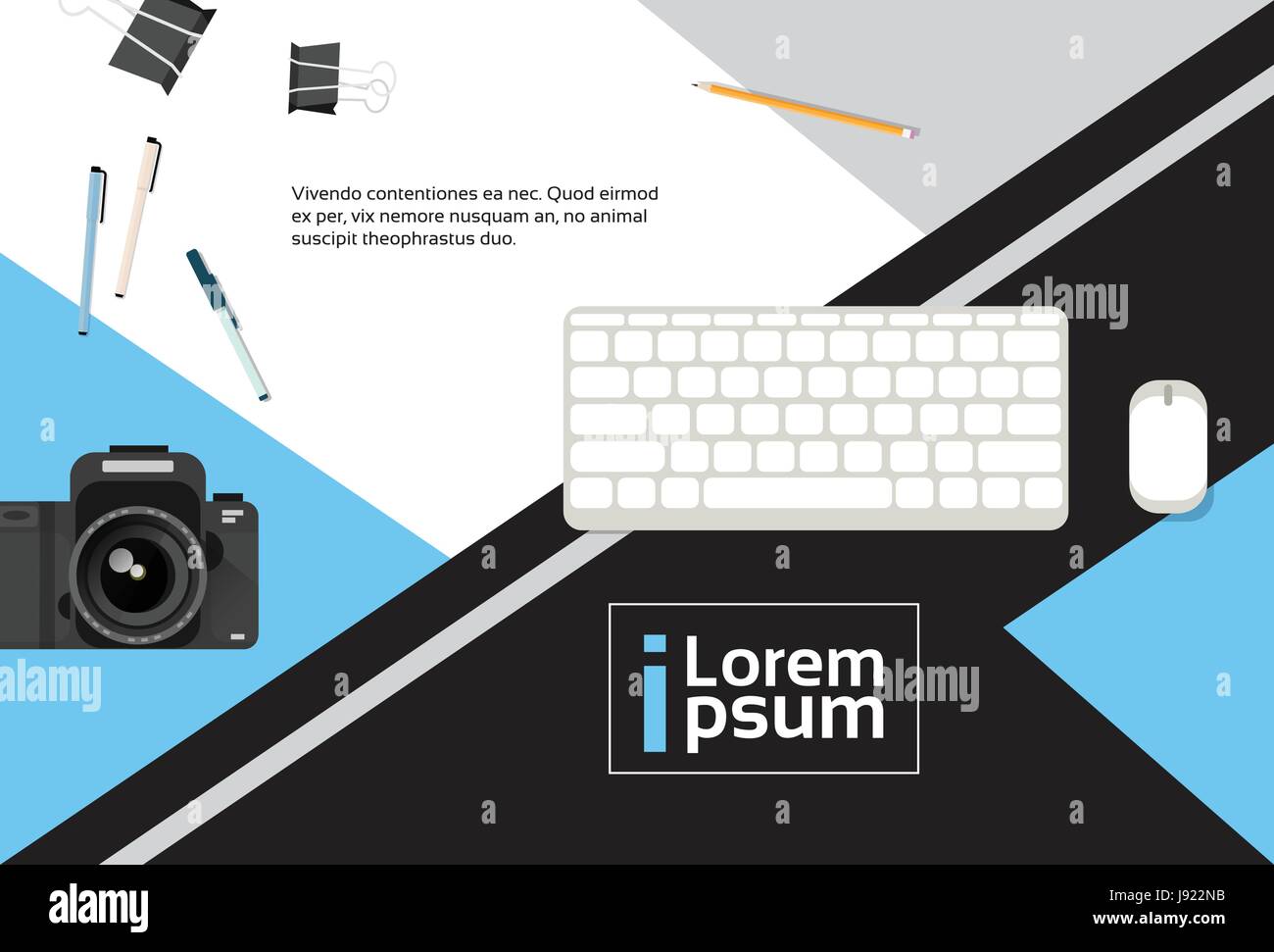 Photographer Workplace Top Angle View Camera Computer Keyboard Banner