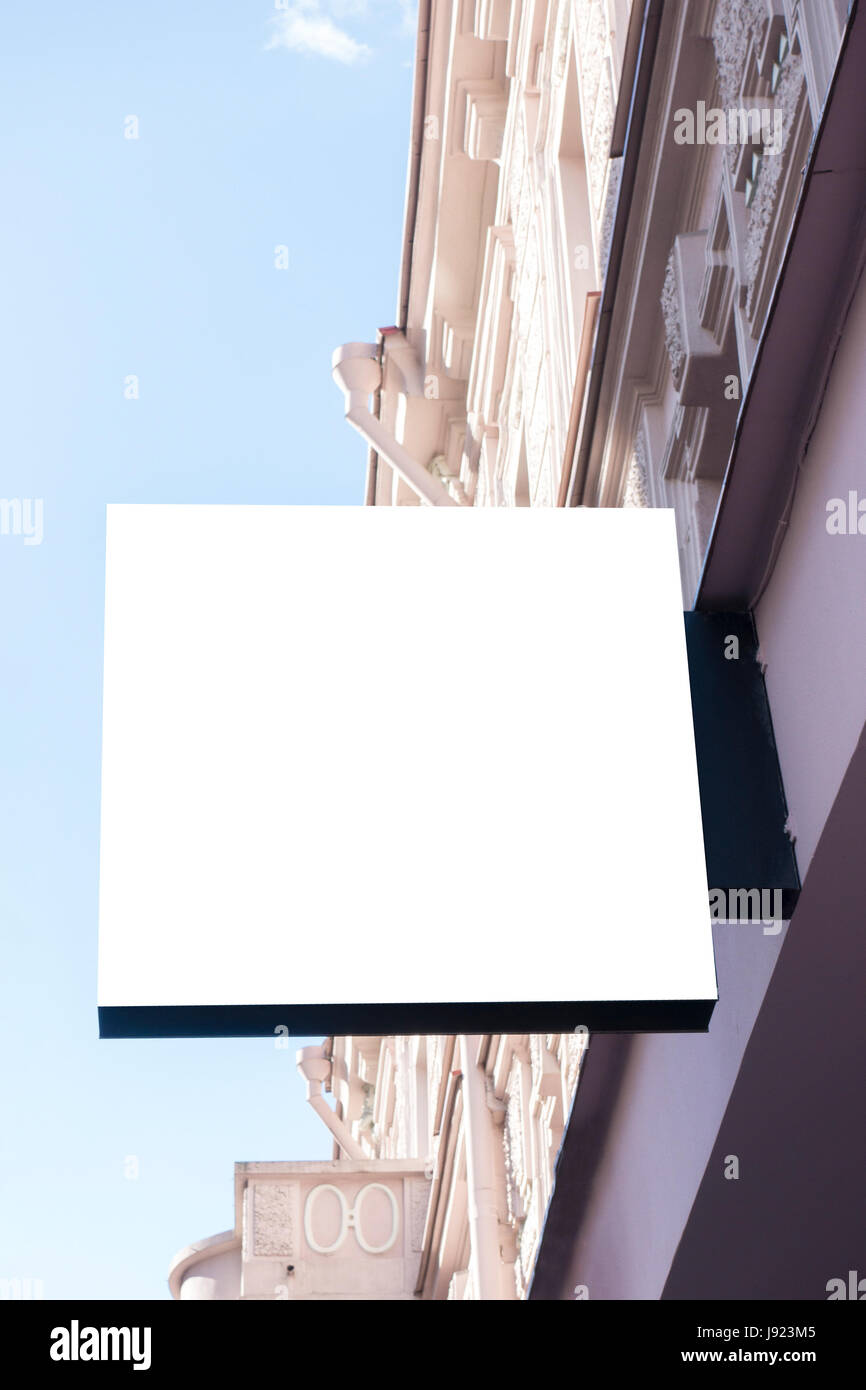 Mock up. Rectangular shape signboard on the wall Stock Photo - Alamy