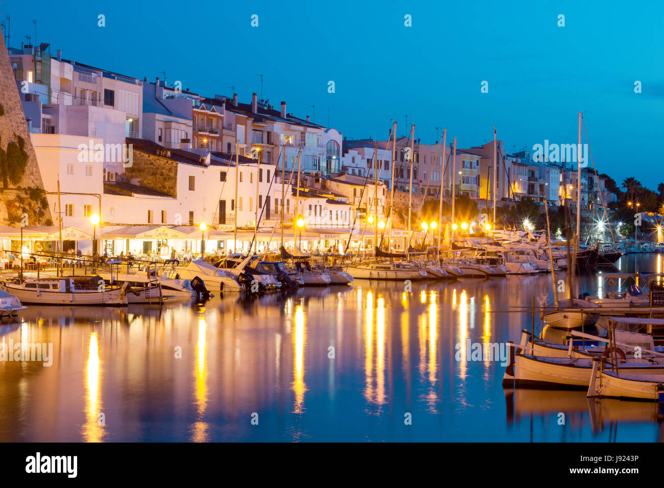 Ciutadella harbour at night, Menorca Stock Photo - Alamy