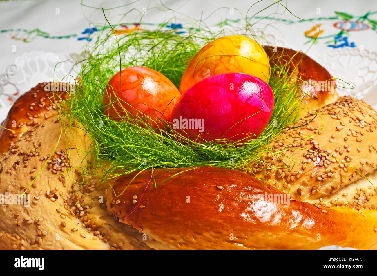 easter bread with easter Stock Photo