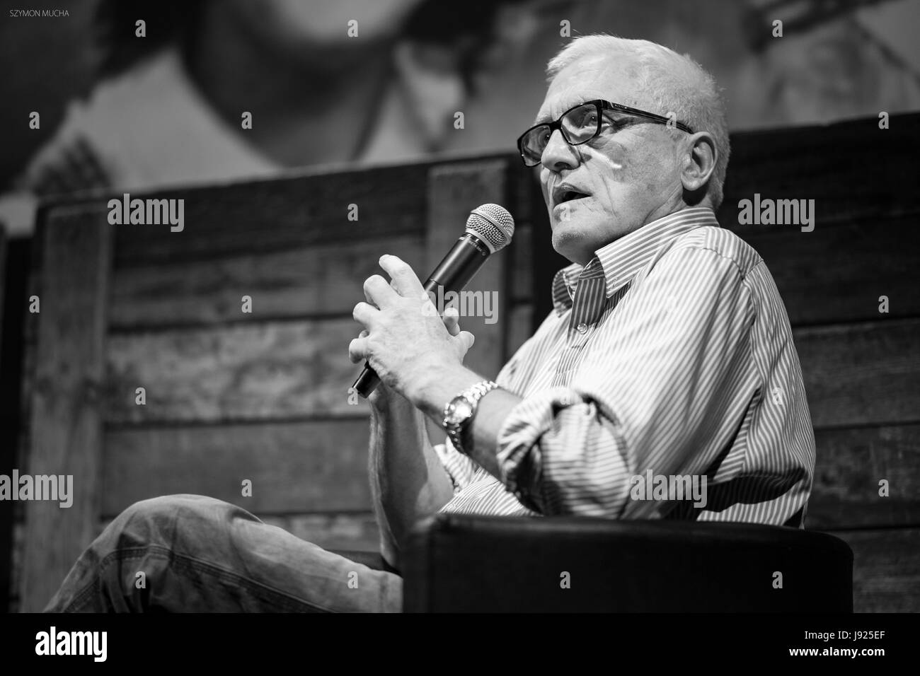 Jan Tomasz Gross, Poland-born American historian and sociologist during the meeting with audience in Poznan (Teatr Osmego Dnia). Stock Photo