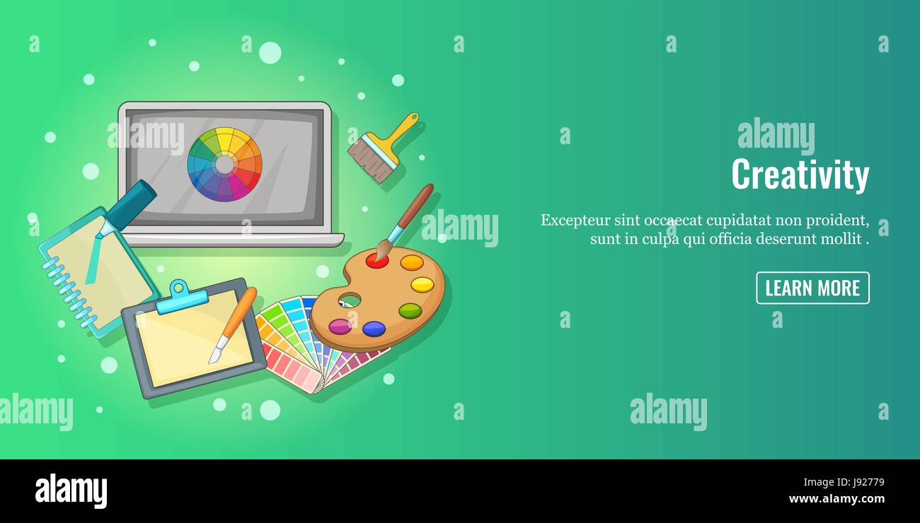 Creativity banner horizontal man, cartoon style Stock Vector Image ...