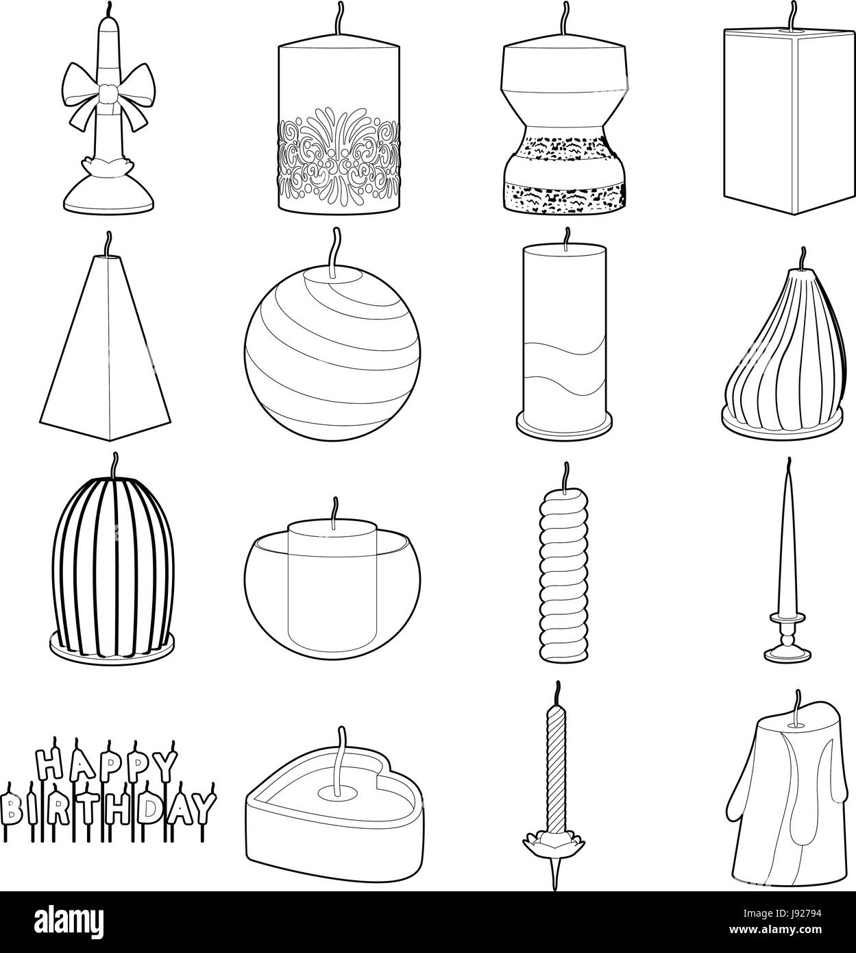 Candle forms icons set, outline style Stock Vector