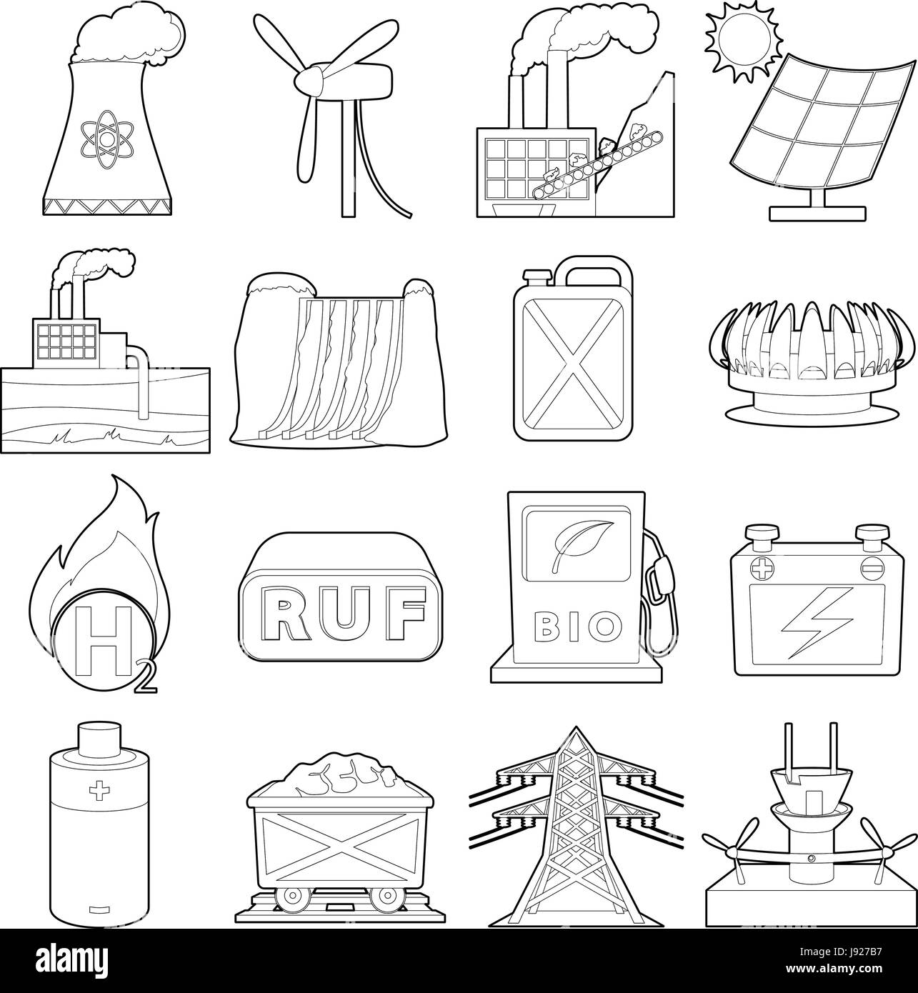 Energy sources items icons set, outline style Stock Vector Image & Art ...