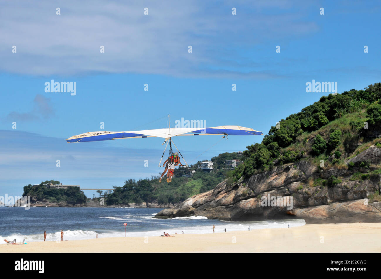 Hang Gliding: Landing on Sao Conrado Beach - Rio de Janeiro, Brazil, 3/8/2011 Stock Photo