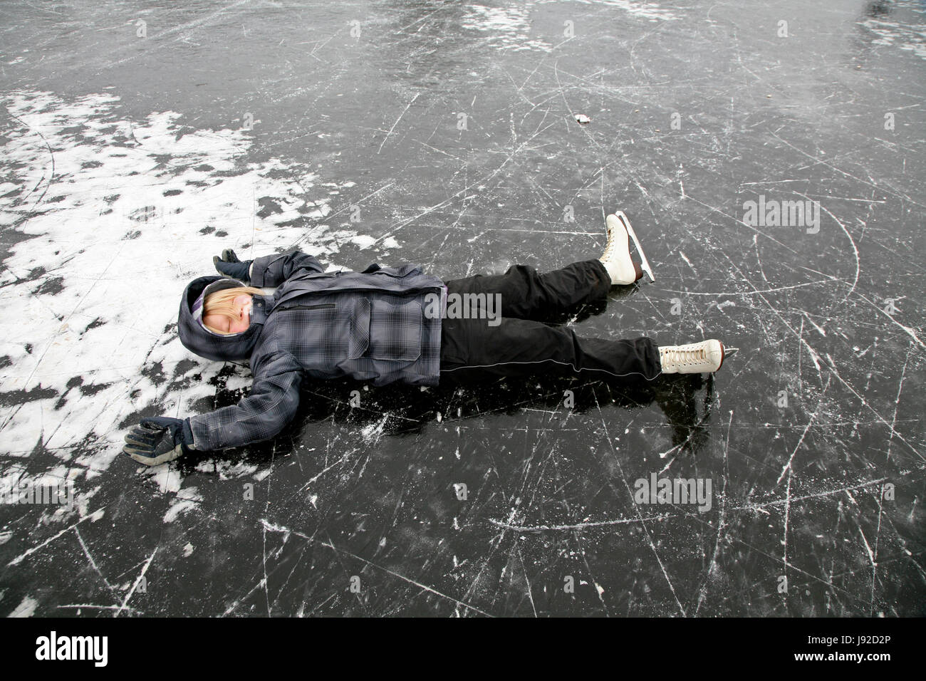 boy runs ice Stock Photo