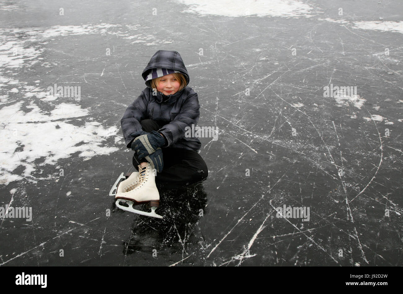 winter, ice, frozen, hamburg, young, younger, child, river, water, humans, Stock Photo