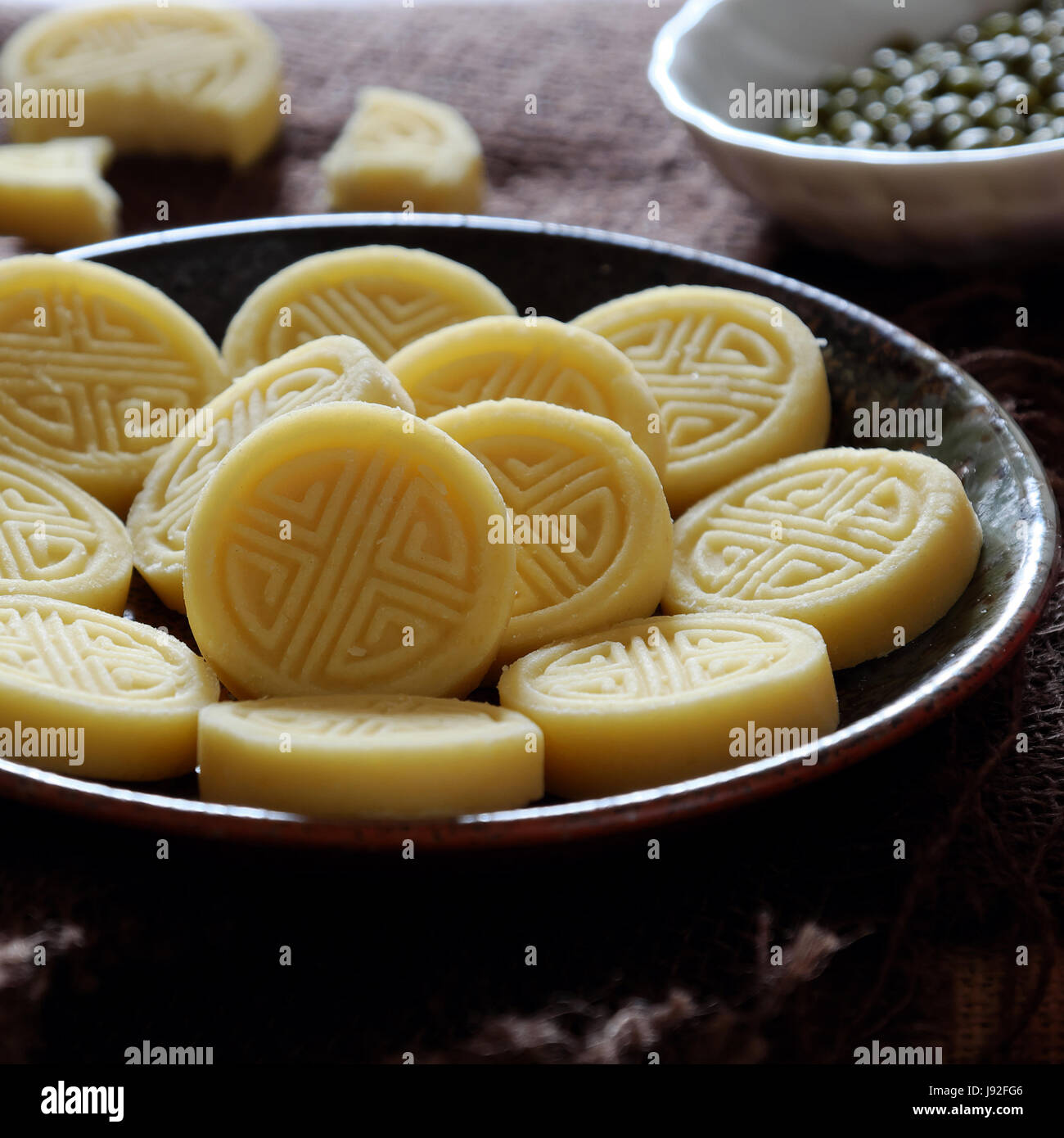 Vietnamese sweet food, green beans cake from green lentils, a