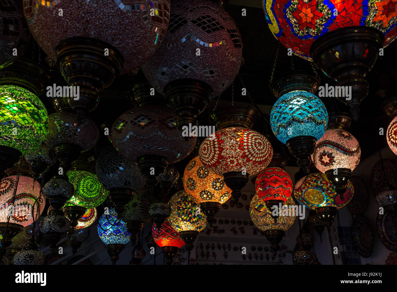 Colorful turkish lamps hanging on a store Stock Photo Alamy