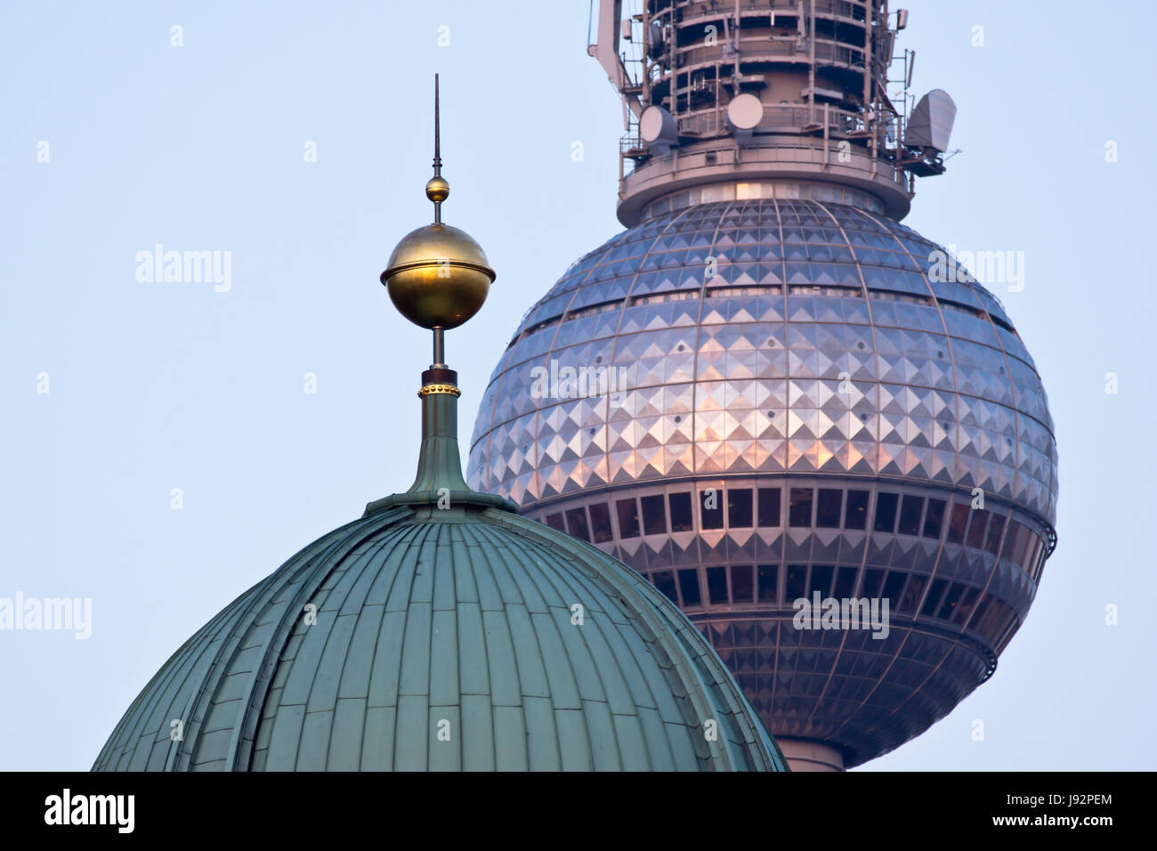 besides dome of the berlin cathedral,and tv tower in the evening light Stock Photo
