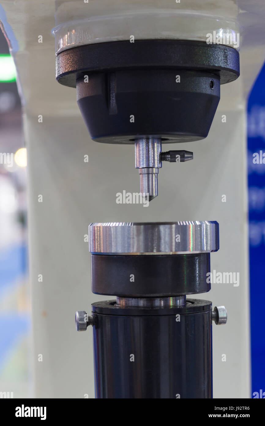 close up of indenter and table of rockwell hardness tester Stock Photo