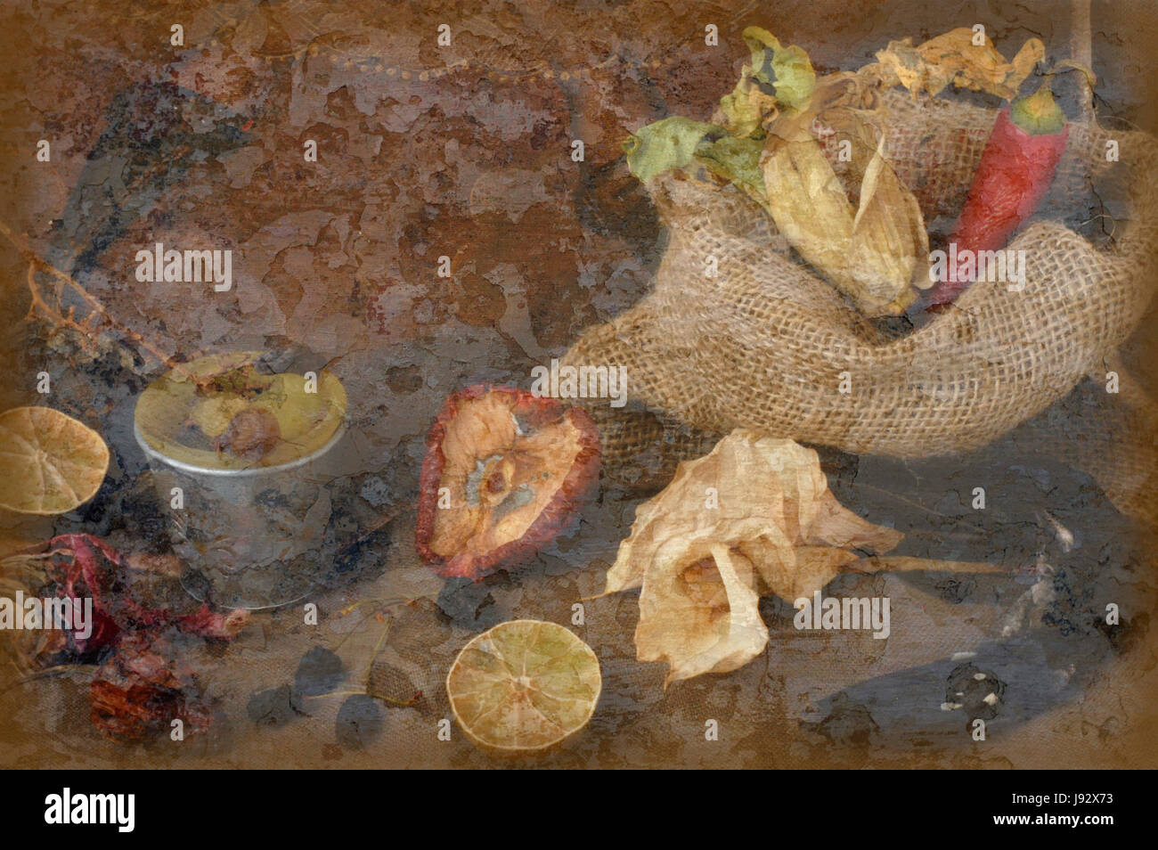 death, painting, vintage, progenies, fruits, dry, dried up, barren, decayed, Stock Photo