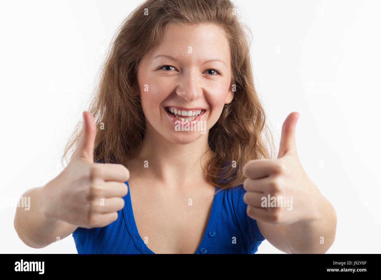 woman, ok, upstairs, consent, young, younger, thumbs, thumb, woman, sign, Stock Photo