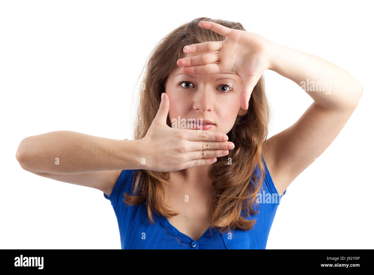 woman, face, vision, pantomime, target-oriented, young, younger, frame ...