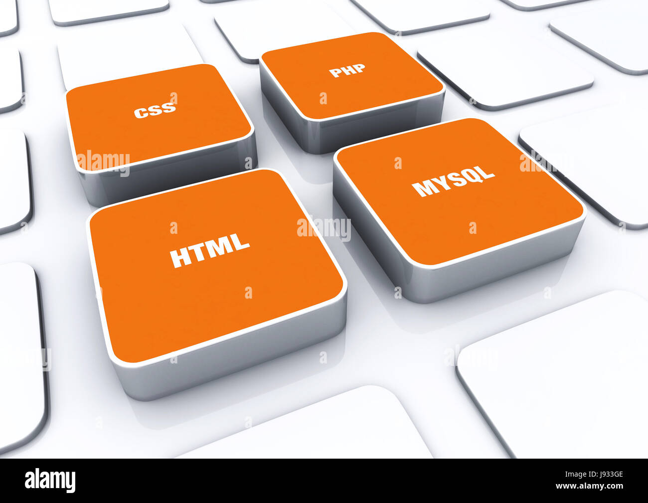3d pads orange - html css php mysql 1 Stock Photo - Alamy image.