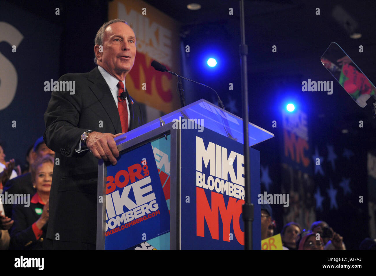 New York City Mayor Michael Bloomberg speaks to supporters as he celebrates his victory for a third term as mayor at the Sheraton Hotel in New York City. November 3, 2009. Credit: Dennis Van Tine/MediaPunch Stock Photo