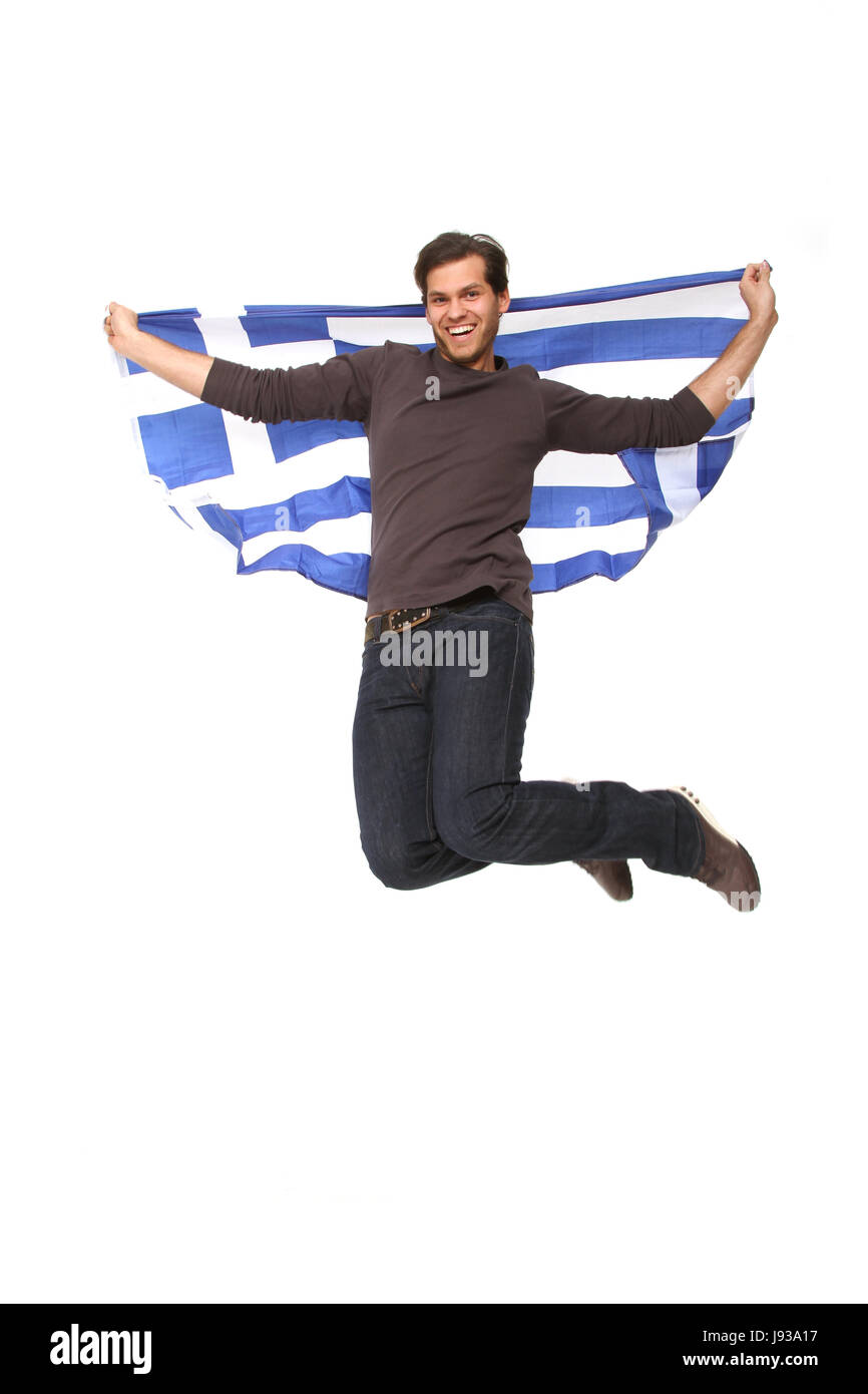 flag, supporter, fan, sport, sports, ball, greece, spring, bouncing, bounces, Stock Photo