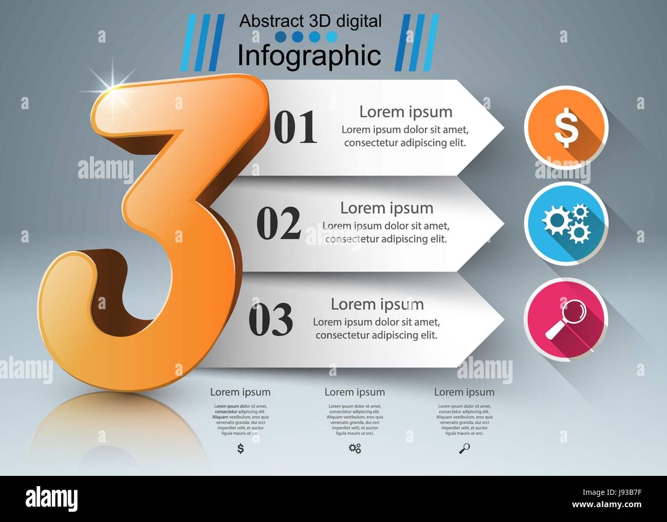 Abstract 3D digital illustration Infographic. Three icon Stock Vector ...