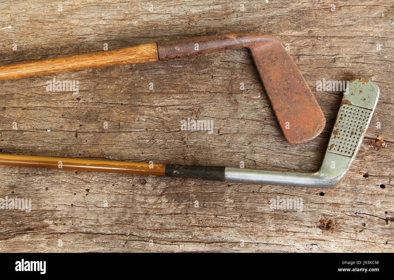 Retro hickory shafted golf clubs Stock Photo