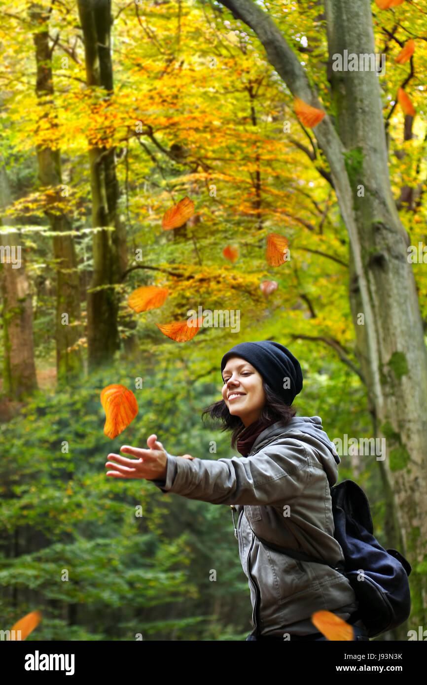 young woman in autumn forest Stock Photo - Alamy