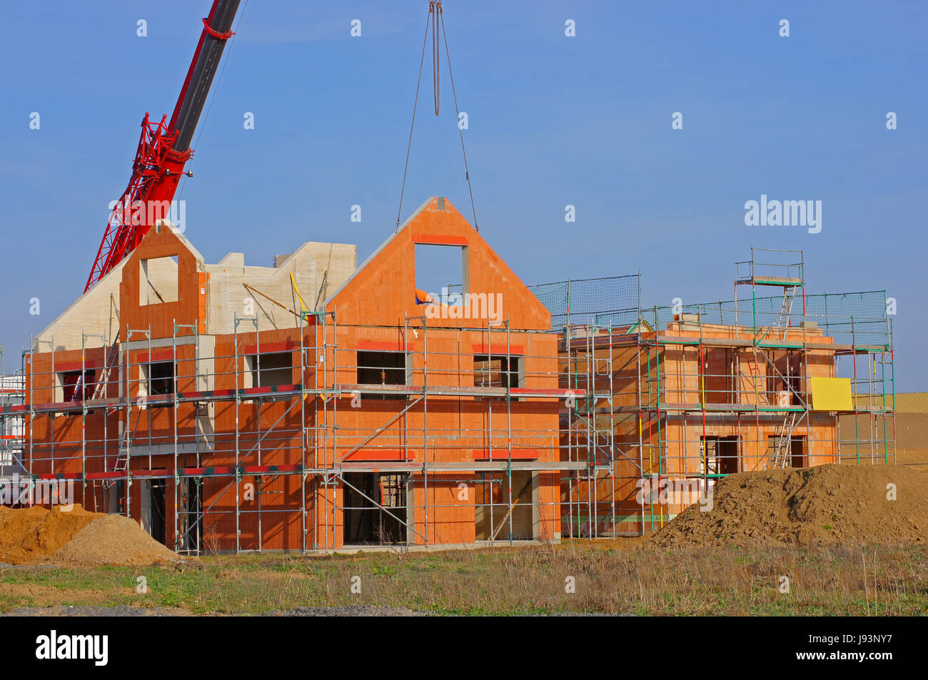 house, building, new building, scaffold, scaffolding, house-build, finished Stock Photo