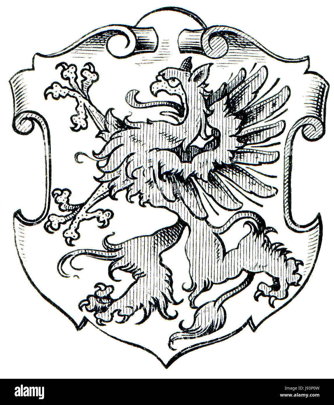 prussia, province, kingdom, engraving, pomerania, historical, antique, black, Stock Photo